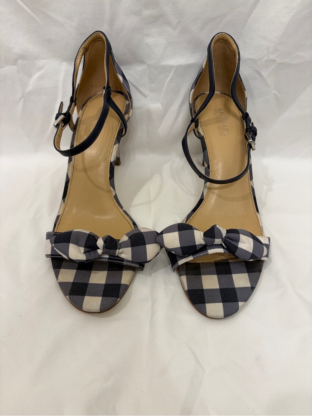 MICHAEL Michael Kors Black & White Gingham Bow Ankle-Strap Heels